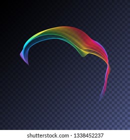 Magic glowing swirl trail transparent light effect. Bright shine wavy element for your design. Beautiful flame, flare, light trail, hologram. Iridescent neon vector shape