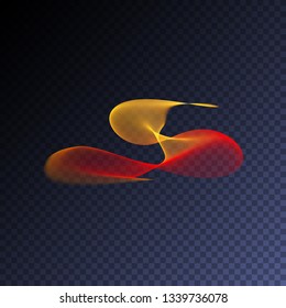 Magic glowing swirl trail transparent light effect. Bright shine wavy element for your design. Beautiful flame, flare, light trail, hologram. Iridescent neon vector shape