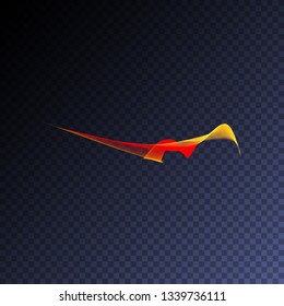 Magic glowing swirl trail transparent light effect. Bright shine wavy element for your design. Beautiful flame, flare, light trail, hologram. Iridescent neon vector shape