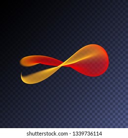 Magic glowing swirl trail transparent light effect. Bright shine wavy element for your design. Beautiful flame, flare, light trail, hologram. Iridescent neon vector shape