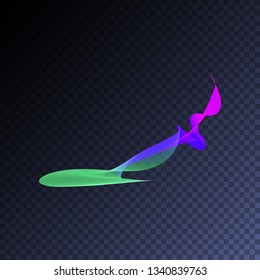 Magic glowing swirl trail transparent light effect. Bright shine wavy element for your design. Beautiful flame, flare, light trail, hologram. Iridescent neon vector shape