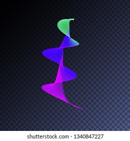 Magic glowing swirl trail transparent light effect. Bright shine wavy element for your design. Beautiful flame, flare, light trail, hologram. Iridescent neon vector shape