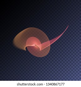 Magic glowing swirl trail transparent light effect. Bright shine wavy element for your design. Beautiful flame, flare, light trail, hologram. Iridescent neon vector shape
