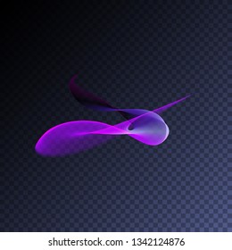 Magic glowing swirl trail transparent light effect. Bright shine wavy vector  element for your design. Beautiful iridescent flame, flare, light beam, sound wave, hologram.