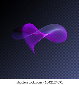 Magic glowing swirl trail transparent light effect. Bright shine wavy vector  element for your design. Beautiful iridescent flame, flare, light beam, sound wave, hologram.