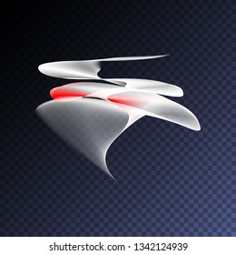 Magic glowing swirl trail transparent light effect. Bright shine wavy vector  element for your design. Beautiful iridescent flame, flare, light beam, sound wave, hologram.