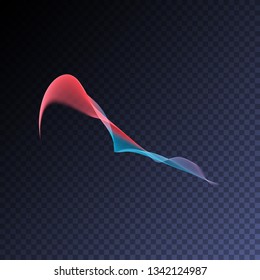 Magic glowing swirl trail transparent light effect. Bright shine wavy vector  element for your design. Beautiful iridescent flame, flare, light beam, sound wave, hologram.