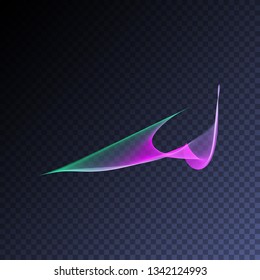 Magic glowing swirl trail transparent light effect. Bright shine wavy vector  element for your design. Beautiful iridescent flame, flare, light beam, sound wave, hologram.