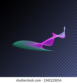 Magic glowing swirl trail transparent light effect. Bright shine wavy vector  element for your design. Beautiful iridescent flame, flare, light beam, sound wave, hologram.