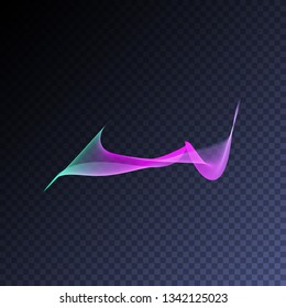 Magic glowing swirl trail transparent light effect. Bright shine wavy vector  element for your design. Beautiful iridescent flame, flare, light beam, sound wave, hologram.