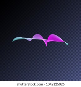 Magic glowing swirl trail transparent light effect. Bright shine wavy vector  element for your design. Beautiful iridescent flame, flare, light beam, sound wave, hologram.