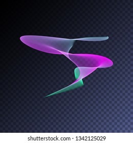 Magic glowing swirl trail transparent light effect. Bright shine wavy vector  element for your design. Beautiful iridescent flame, flare, light beam, sound wave, hologram.
