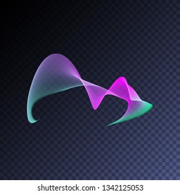 Magic glowing swirl trail transparent light effect. Bright shine wavy vector  element for your design. Beautiful iridescent flame, flare, light beam, sound wave, hologram.