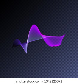Magic glowing swirl trail transparent light effect. Bright shine wavy vector  element for your design. Beautiful iridescent flame, flare, light beam, sound wave, hologram.