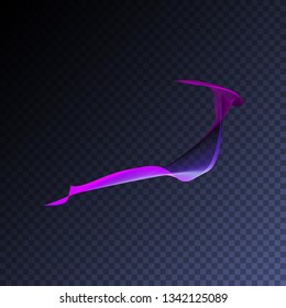 Magic glowing swirl trail transparent light effect. Bright shine wavy vector  element for your design. Beautiful iridescent flame, flare, light beam, sound wave, hologram.