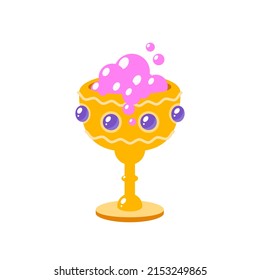 Magic goblet icon. Cartoon illustration of a goblet with boiling pink magic potion isolated on a white background. Vector 10 EPS.