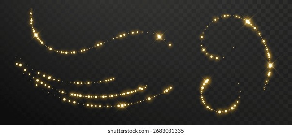 Trilha de pó de ouro mágico com cintilações de estrelas. Caminho de onda brilhante e vetor de partículas mais brilhantes