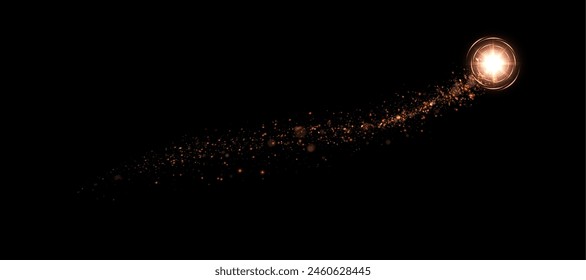 Magic gold dust for web design and fairytale decoration. Golden magic comet light effect with lots of sparkling bokke and shimmering light effects. vector	
