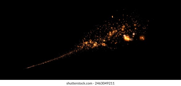Magic gold dust for web design and fairytale decoration. Golden magic comet light effect with lots of sparkling bokke and shimmering light effects. vector