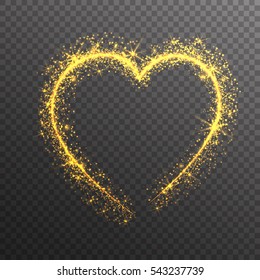 Magic Gold Glitter Stars Sparkles heart isolated on transparent background. Valentine's Day Symbol. Love and Feelings Design.Vector Illustration.