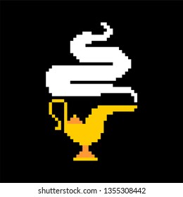 Magic gold lamp pixel art. genie golden lamp 8bit. Eastern tale 8 bit
