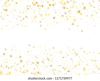 Magic gold sparkle texture vector star background. Glossy gold falling magic stars on white background sparkle pattern graphic design. New Year starburst magical elements.