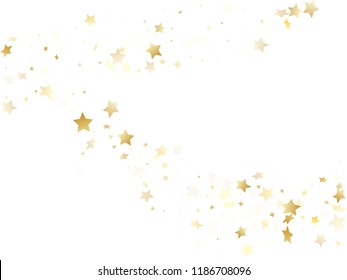 Magic Gold Sparkle Texture Vector Star Background. Bright Gold Falling Magic Stars On White Background Sparkle Pattern Graphic Design. Christmas Starlight Poster Backdrop.