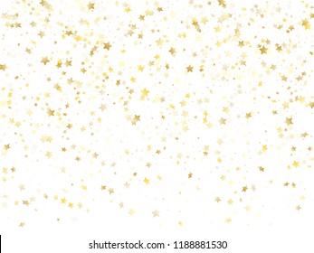 Magic gold sparkle texture vector star background. Chic gold falling magic stars on white background sparkle pattern graphic design. New Year confetti tinsels decor.