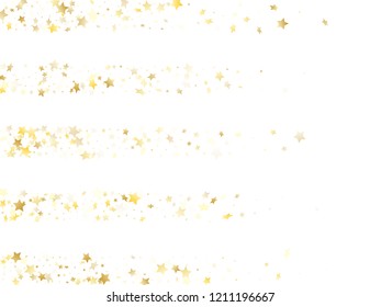 Magic gold sparkle texture vector star background. Holiday gold falling magic stars on white background sparkle pattern graphic design. Birthday tinsels scatter flying pattern.