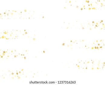 Magic gold sparkle texture vector star background. Abstract gold falling magic stars on white background sparkle pattern graphic design. Birthday confetti tinsels decor.