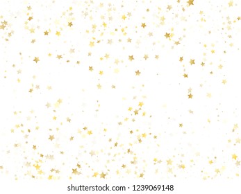 Magic gold sparkle texture vector star background. Trendy gold falling magic stars on white background sparkle pattern graphic design. Christmas starlight card backdrop.