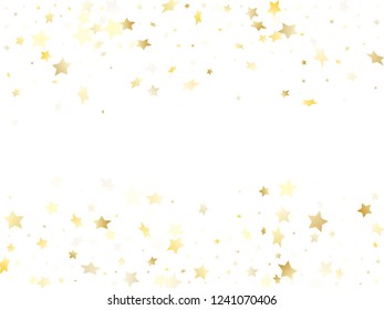 Magic gold sparkle texture vector star background. Rich gold falling magic stars on white background sparkle pattern graphic design. Holiday starlight banner backdrop.