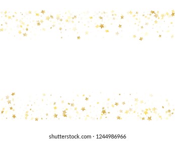 Magic gold sparkle texture vector star background. Vintage gold falling magic stars on white background sparkle pattern graphic design. Party starburst lights backdrop.