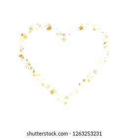 Magic gold sparkle texture vector star background. Metallic gold falling magic stars on white background sparkle pattern graphic design. Party starburst flying pattern.