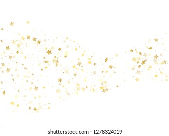 Magic gold sparkle texture vector star background. Chaotic gold falling magic stars on white background sparkle pattern graphic design. Christmas tinsels scatter flying backdrop.