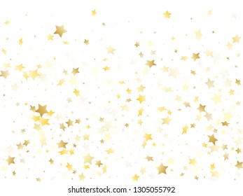 Magic gold sparkle texture vector star background. Premium gold falling magic stars on white background sparkle pattern graphic design. Christmas starburst flying backdrop.