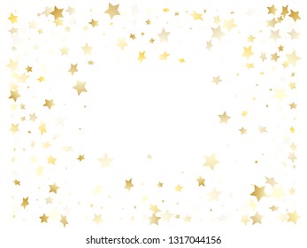 Magic gold sparkle texture vector star background. Glittering gold falling magic stars on white background sparkle pattern graphic design. New Year starburst flying backdrop.