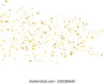 Magic gold sparkle texture vector star background. Rich gold falling magic stars on white background sparkle pattern graphic design. Party starburst scatter backdrop.