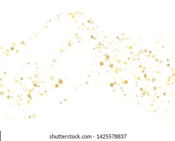 Magic gold sparkle texture vector star background. Carnival gold falling magic stars on white background sparkle pattern graphic design. New Year confetti glitter decoration.
