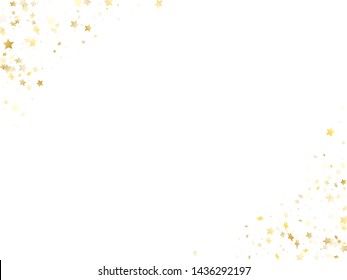 Magic gold sparkle texture vector star background. Awesome gold falling magic stars on white background sparkle pattern graphic design. Party confetti glitter decoration.