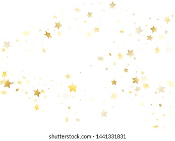 Magic gold sparkle texture vector star background. Metallic gold falling magic stars on white background sparkle pattern graphic design. Christmas starburst fireworks backdrop.