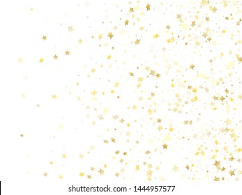 Magic Gold Sparkle Texture Vector Star Background. Premium Gold Falling Magic Stars On White Background Sparkle Pattern Graphic Design. Holiday Starburst Magical Backdrop.