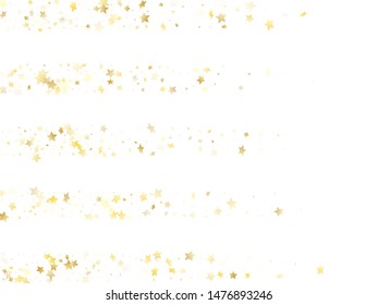 Magic gold sparkle texture vector star background. Trendy gold falling magic stars on white background sparkle pattern graphic design. Holiday starburst flying backdrop.