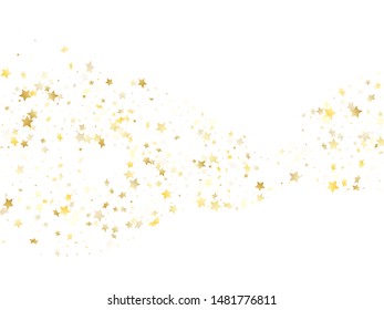 Magic gold sparkle texture vector star background. Geometric gold falling magic stars on white background sparkle pattern graphic design. Party starlight card backdrop.