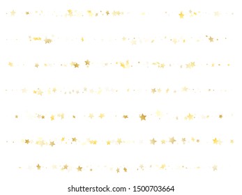 Magic gold sparkle texture vector star background. Decorative gold falling magic stars on white background sparkle pattern graphic design. Holiday starburst scatter pattern.