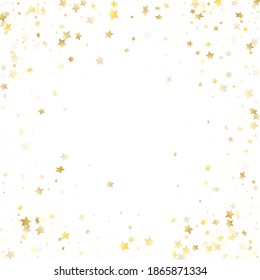 Magic gold sparkle texture vector star background. Cosmic gold falling magic stars on white background sparkle pattern graphic design. Party confetti tinsels decor.