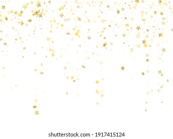 Magic Gold Sparkle Texture Vector Star Background. Glowing Gold Falling Magic Stars On White Background Sparkle Pattern Graphic Design. Party Starburst Lights Backdrop.