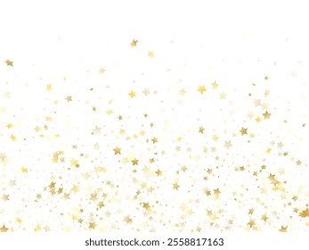 Magic gold sparkle texture vector star background. Premium gold falling magic stars on white background sparkle pattern graphic design. Party tinsels flying backdrop.