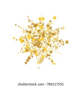 Magic gold stars confetti. Christmas and New Year falling stars background. Sparkling glitter celebration confetti decoration. Rich VIP premium design