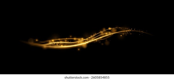 Magic gold wind.Wavy lines.  sparkling stars and dust.Magic shining  dust.Fine shiny dust bokeh particles.